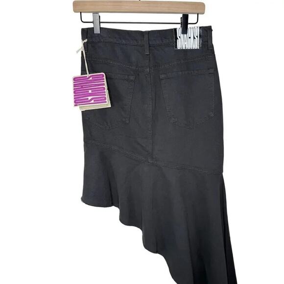 SNACKS! The Crinkle Cut Faded Black Denim Jean Skirt Asymmetrical Rocker Style - Picture 7 of 16